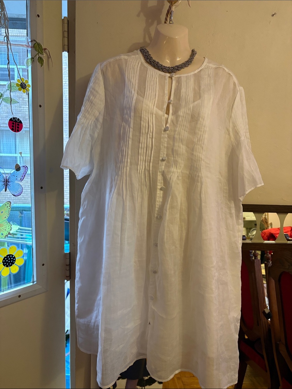 Banana Republic White Linen Pintuck Button-Front Midi Dress. Ramie. Cotton